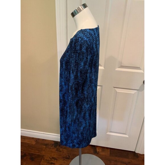 BCBG Max Azria Blue & Black Splatter Print 3/4 Sleeve Mini Dress, Size Medium - Picture 5 of 7